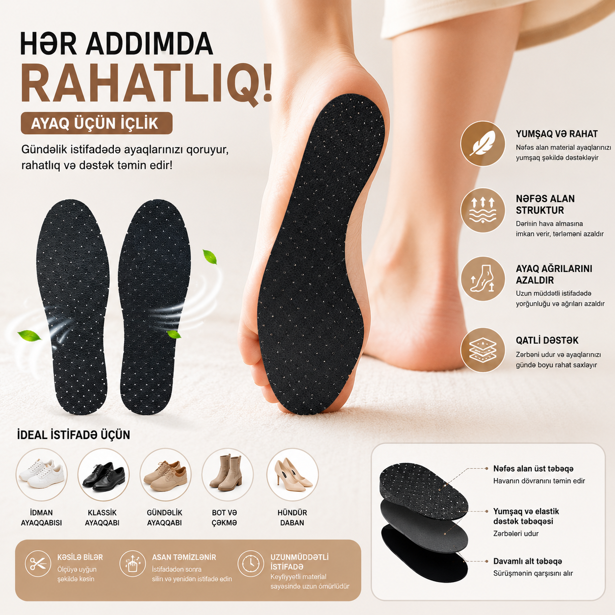 Ortopedik içlik Insoles Health, qara, poliester, ölçü 36-46